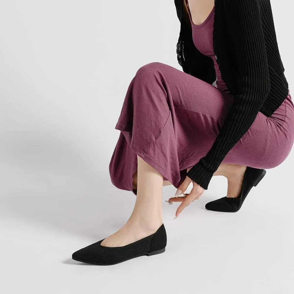 🆕Women's Black Casual Dressy Ballet Pointed Toe Leopard Flats Mesh Office Shoes